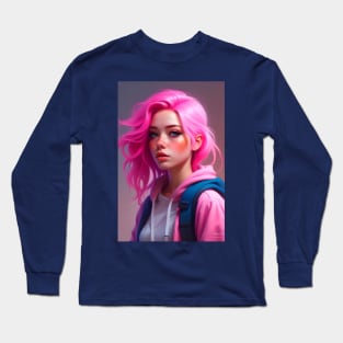 The Girl with Pink Hair Long Sleeve T-Shirt